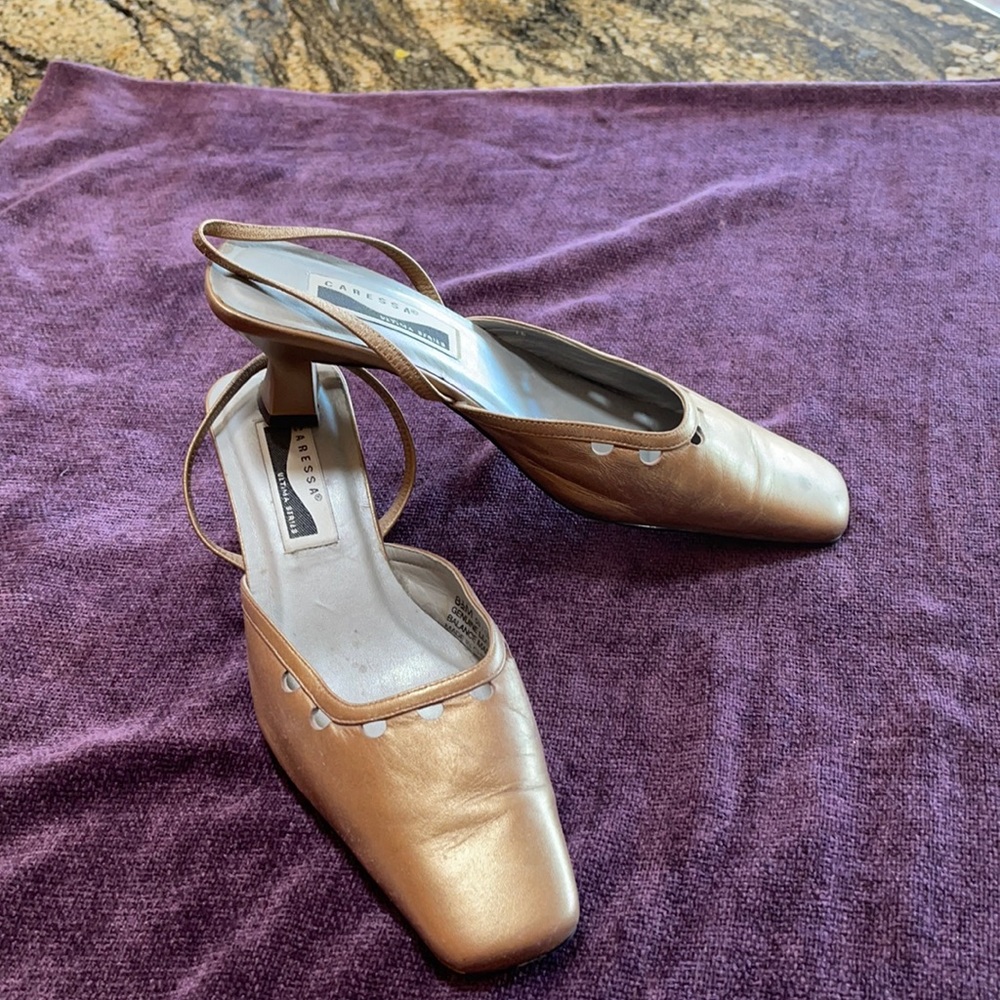 Gold leather short heels